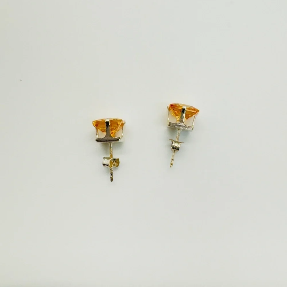 Brand New 7mm Peachy Yellow Square CZ 925 Sterling Silver Earrings